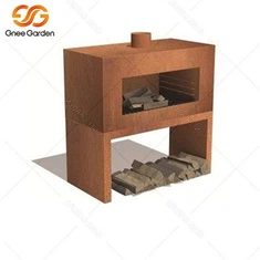 Свободно стояща камина на дърва от Corten Steel на открито с камина със склад за дървени трупи